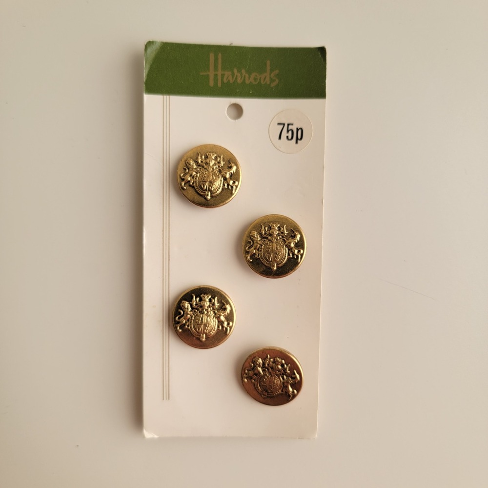 Harrods‎ Blazer Buttons Goldtone NEW Vintage Royal Coat of Arms Crest 4pc